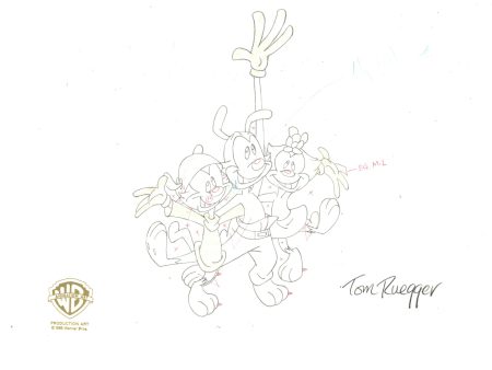 Animaniacs Original Production Drawing Signed by Tom Ruegger: Yakko, Wakko, Dot Fashion