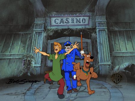 Scooby-Doo on Zombie Island Original Production Cel with Matching Drawings Signed by Bob Singer: Scooby, Shaggy, Zombie Boat Captain For Sale