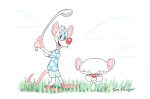 Tom Ruegger Original Signed Drawing: Pinky and the Brain Play Golf For Cheap