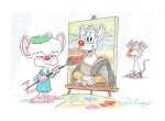 Tom Ruegger Original Signed Drawing: Pinky and the Brain as Artists Fashion