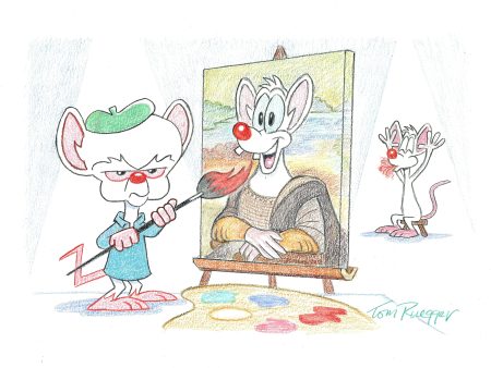 Tom Ruegger Original Signed Drawing: Pinky and the Brain as Artists Fashion