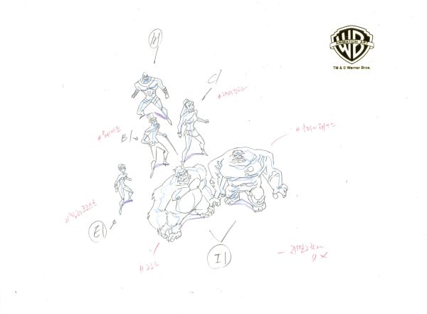 Justice League Original Production Drawing: Gorilla Grodd, Clayface, Parasite, Giganta, Killer Frost, Shade Online Sale