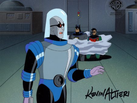 Batman The Animated Series Original Production Cel on Original Background Signed by Kevin Altieri: Mr. Freeze, Batman, Robin Online Hot Sale