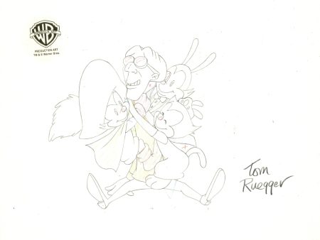 Animaniacs Original Production Drawing Signed by Tom Ruegger: Yakko, Wakko, Dot, Dr. Scratchansniff Sale