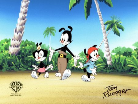 Animaniacs Original Production Cel with Matching Drawing Signed by Tom Ruegger: Yakko, Wakko, Dot Online Sale